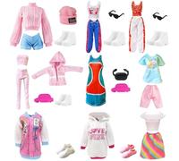 Juego de 24 prendas y accesorios compatibles con Barbie, incluye 1 chándal, 3 juegos de manga corta, 1 camiseta sin mangas, 10 zapatos, 8 accesorios de estilo aleatorio para muñecas de 30 cm