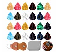 Juego de 24 púas con 0,5/0,75/1,0/1,2 mm en 4 grosores diferentes, celuloide, púas multicolores, para guitarra acústica, guitarra eléctrica, bajo