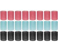 Juego de 24 rulos de velcro adhesivos, sin calor, autoadhesivos, para rizos, rizadores para rizos, rodillos, menta, rosa y negro, suministros de peluquería de 40 mm de diámetro