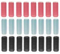 Juego de 24 rulos de velcro adhesivos, sin calor, autoadhesivos, para rizos, rizadores para rizos, rodillos, menta, rosa y negro, suministros de peluquería, diámetro de 20 mm
