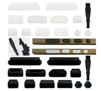 Juego de 24 tapones antipolvo para puerto de laptop, de silicona, con dos cepillos y una caja de almacenamiento transparente (negro, transparente)