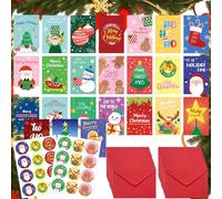 Juego de 24 Tarjetas de Navidad con sobre, juego de 24 tarjetas postales de Navidad, plegables, tarjetas de felicitación de Navidad, con pegatinas, ideales para regalos, colegas, familia y saludos