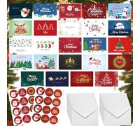 Juego de 24 Tarjetas de Navidad con sobre, juego de 24 tarjetas postales de Navidad, plegables, tarjetas de felicitación de Navidad, con pegatinas, ideales para regalos, colegas, familia felicitacione