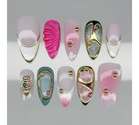 Juego de 24 uñas artificiales de varios tamaños, colores brillantes, uñas decorativas para una manicura rápida y un aspecto elegante, uñas prensadas de cristal dorado