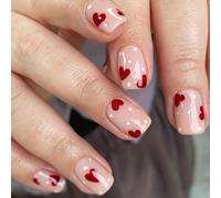 Juego de 24 uñas postizas cuadradas cortas con diseños de corazón para pegar en cubiertas completas, San Valentín, para bodas, manicura rápida