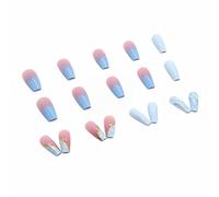 Juego de 24 uñas que incluyen pegamento degradado fragmento de lámina dorada azul para mujeres y niñas, decoración de graduación, uñas con acabado desmontable, 2 ml, 25 unidades