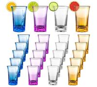 Juego de 24 vasos de chupito de 3,5 cl/35 ml, de plástico, con fondo grueso, transparentes, acrílicos, de colores, para tequila, vodka, ouzo, sambuca, licor
