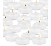 Juego de 24 velas flotantes de 3 pulgadas con 10 horas de tiempo de combustión, velas flotantes blancas sin perfume para centros de mesa en jarrones cilíndricos en una boda, fiesta, piscina o