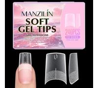 Juego de 240 puntas de extensión de gel con línea guía de 12 tamaños, acabado mate, sensación fina de PMMA para práctica de manicura en casa, juego de puntas de gel de línea central, puntas de