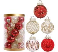 Juego de 25 adornos de bolas de plástico con brillo galvanizado, 6 cm de diámetro para colgar en árboles de Navidad y decoración de temporada (rojo dorado)