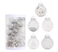 Juego de 25 adornos de bolas de plástico con brillo galvanizado, 6 cm de diámetro para colgar en árboles de Navidad y decoración de temporada (plateado)