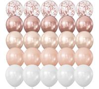 Juego de 25 globos de color oro rosa, globos de látex con temática de oro rosa de 12 pulgadas, globos brillantes de confeti para decoración de cumpleaños, boda, fiesta