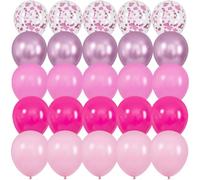 Juego de 25 globos rosados, globos de látex rojo rosa de 12 pulgadas, globos de confeti brillantes para decoración de cumpleaños, boda, fiesta