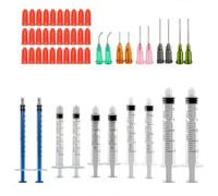 Juego de 25 jeringas con punta roma, 1 ml, 3 ml, 5 ml, 10 ml, 20 ml con agujas romas de 14 g, 16 g, 18 g, 20 g, 23 g y tapa de jeringa para manualidades, pegamento de repuesto, experimentos, uso