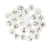 Juego de 25 Piedras con S¨ªmbolo Grabado, Dise?o ¨²nico de Patr¨®n Grabado, Excelente Textura, Juego Piedras Runa Redondas Blancas Multifuncionales para Meditaci¨®n (Cristal