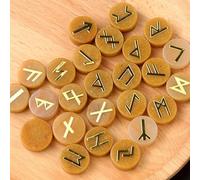 Juego de 25 piedras de runa de cristal, letras paganas grabadas, runas decorativas de bruja, juego de letras virgenes para adivinación de cristal (amarillo)
