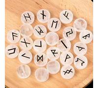 Juego de 25 piedras de runa de cristal, letras paganas grabadas, runas decorativas de bruja, juego de letras virgenes para adivinación de cristal (transparente)