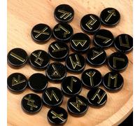 Juego de 25 piedras de runa de cristal, letras paganas grabadas, runas decorativas de bruja, juego de letras virgenes para adivinación de cristal (negro)