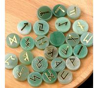 Juego de 25 piedras de runa de cristal, letras paganas grabadas, runas decorativas de bruja, juego de letras virgenes para adivinación de cristal (verde)