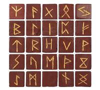 Juego de 25 piedras rúnicas de cristal de jaspe rojo, piedras preciosas vikingas de anciano futhark para reiki, curación, alfabetos rúnicos grabados en oro, adivinación, meditación, regalos