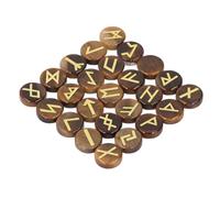 Juego de 25 Piedras Rúnicas, Símbolos Grabados en Oro, Símbolos de Riqueza y Suerte, Artesanía y Meditación, para Práctica de Yoga, Juegos de Mesa y Decoración (Piedra de ojo de