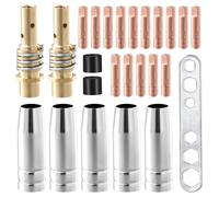 Juego de 25 piezas de piezas de desgaste para máquina de soldar con gas inerte, accesorios para soplete de soldadura adecuados para AK-15/MB-15, 5 x boquillas de gas, 15 x boquillas de contacto M6 0,8