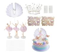 Juego de 25 piezas para tartas con temática de ballet, decoración para tartas de cumpleaños, bailarina, adornos para tartas de mariposa, coronas de borlas, adornos para tartas de plumas