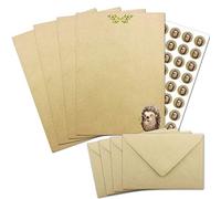 Juego de 25 pliegos papel cartas, DIN A4, hierba en beis y marrón con diseño erizo, sobres C6 etiquetas redondas, imprimible, ideal para invitaciones boda cumpleaños