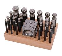 Juego de 25 punzones y bloques de acero con soporte de madera para manualidades de metal