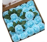 Juego de 25 rosas de burbujas de espuma suave para decoración floral de bricolaje, perfectas para bodas, fiestas y estilo del hogar (azul)