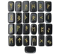 Juego de 25 runas rectangulares de ágata negra con alfabeto Futhark grabado, adivinación, curación, chakra, Reiki, con bolsa Tamaño: 20-25 mm - B08Z79SY, Small, Gema, Small, Gema