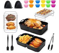 Juego de 26 moldes de silicona reutilizables para freidora de aire caliente, accesorios para Ninja Foodi FlexDrawer 10,4L AF500EU AF500DE, compatible con COSORI 10L, insertos para airfryer