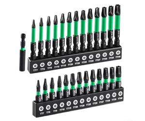 Juego de 27 piezas de seguridad de acero para puntas Torx con caja de almacenamiento verde para tornillos a prueba de manipulaciones Tt7 a Tt40 compatible con tareas de reparación automotriz y