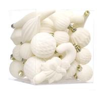 Juego de 28 bolas de Navidad flocadas para decoración navideña con adornos de poliestireno y trabillas para colgar, adecuadas para árboles y espacios de eventos (beige)