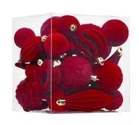 Juego de 28 bolas flocadas para árbol de Navidad hechas de poliestireno, diseñadas para soportar el uso festivo mientras añade sofisticación a las decoraciones (rojo vino)