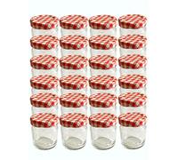 Juego de 28 tarros redondos pequeños, de 53 ml, con tapa de color rojo y blanco, a cuadros, tarros para miel, mermelada, conservas, muestras