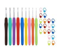 Juego de 29 agujas de ganchillo, 9 agujas de tejer de aluminio, mango ergonómico de agarre suave para manos artríticas con 20 marcadores de puntada