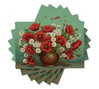 Juego De 2Pcs Amapola Margarita Manteles Individuales Lavables De Lino para Mesa De Comedor Antimanchas,Pintura Óleo De Naturaleza Muerta Impresos,Rectangulares - Ideal para Cocina,Boda (30Cm X 45Cm)