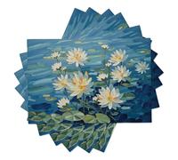 Juego De 2Pcs Nenúfares De Estanque Manteles Individuales Lavables De Lino para Mesa De Comedor Antimanchas,Plantas De Pintura Al Óleo Impresos,Rectangulares - Ideal para Cocina,Boda (30Cm X 45Cm)