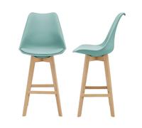 Juego de 2x taburetes de bar lublin 105 x 48 x 58 cm cuero sintético - patas de madera de haya color verda menta [en.casa]