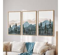 Juego de 3 Abstracto Azul Acuarela Paisaje Montaña Árbol Pared Arte Lienzo Pintura Cartel Impresión Pared Imagen Salón Dormitorio Galería Habitación Decoración-40 * 50Cm/16 * 20 Pulgadas (Sin Marco)