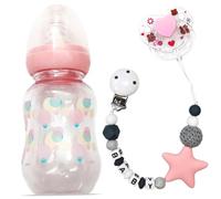 Juego de 3 accesorios para muñecas que incluye biberones, chupete magnético y cadena para chupete. Juego de alimentación de juguete para bebés.