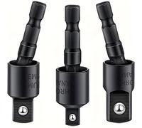 Juego de 3 Adaptadores para Taladro con Rotación 360°, Vástago Hexagonal para Impacto, Tamaños 1/4", 3/8", 1/2