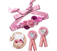 Juego de 3 adornos para baby shower con diseño de ramillete para mamá para ser y papá, cinturón de flores rosas para vestido de maternidad, accesorios para fotos de embarazo