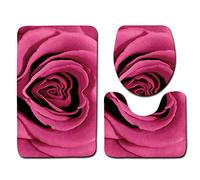 Juego De 3 Alfombra Baño Amor Rosa Rosa Alfombrilla Baño Super Absorbente, Secado Rapido, Alfombrilla Ducha Antideslizante, Lavable A Máquina, Alfombras Baño para Inodoro, Bañera, Ducha