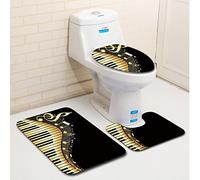 Juego De 3 Alfombra Baño Notas De Piano Doradas Alfombrilla Baño Super Absorbente, Secado Rapido, Alfombrilla Ducha Antideslizante, Lavable A Máquina, Alfombras Baño para Inodoro, Bañera, Ducha