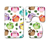 Juego De 3 Alfombra Bañobúho De Dibujos Animados Alfombrilla Baño Super Absorbente, Secado Rapido, Alfombrilla Ducha Antideslizante, Lavable A Máquina, Alfombras Baño para Inodoro, Bañera, Ducha