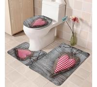 Juego De 3 Alfombra Bañocorazón De Amor A Cuadros Alfombrilla Baño Super Absorbente, Secado Rapido, Alfombrilla Ducha Antideslizante, Lavable A Máquina, Alfombras Baño para Inodoro, Bañera, Ducha