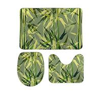 Juego de 3 Alfombras de Baño Acuarela de bambú Suave Contour Lid Tapa de WC Secado Rápido Asiento de Inodoro para Decoración Dormitorio