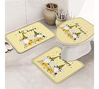 Juego de 3 alfombras de baño, alfombrilla de baño con diseño de abeja feliz, bonita enana dulce, miel fresca, margarita blanca, amarilla, ultrasuave, antideslizante, alfombrilla de contorno y tapa p